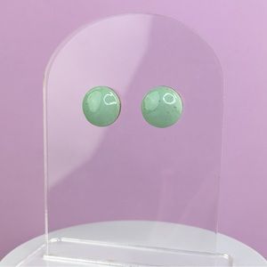Round Green Glossy Handmade Polymer Clay Big Stud Earrings